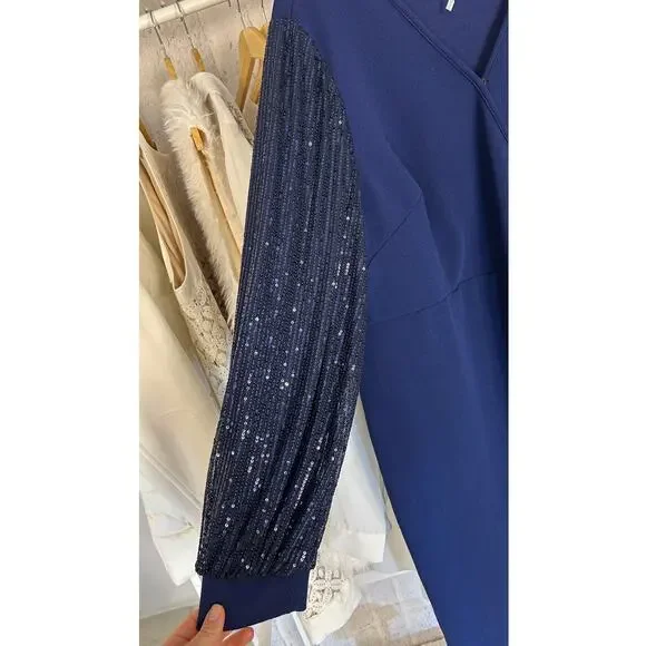 Emery Rose Women's Size 5XL Navy Sequin Sleeve Sheath Knee Length Dress #0421 - Picture 2 of 14